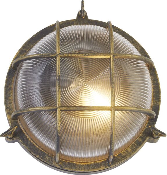 Lampada da esterno a parete in alluminio vetro rotondo D: 26,5 cm IP44 in oro antico E27 marittimo
