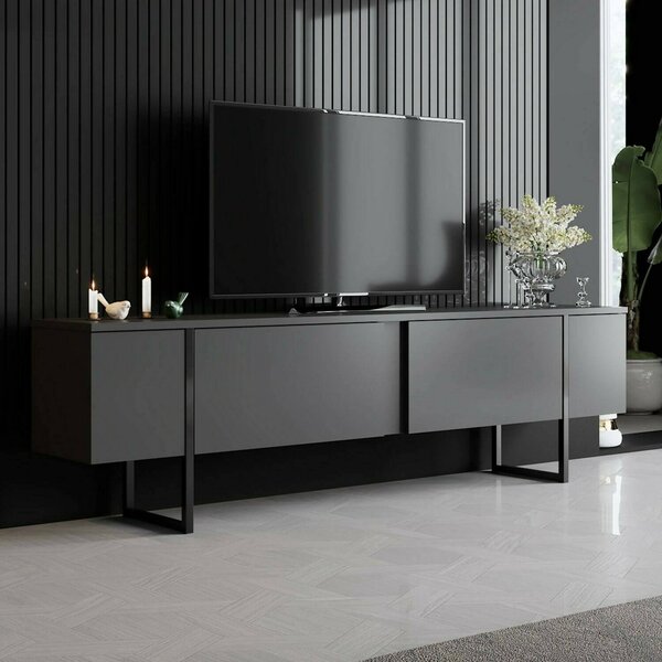 Mobile Porta tv Nero Antracite Nero Cassetti un Ripiano 180x30x50h cm, 2 Ante - Abishia