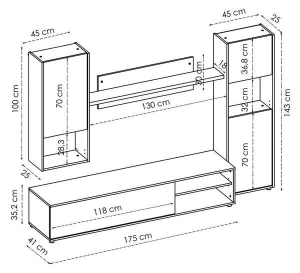 Parete attrezzata in legno 220cm rovere e bianca - Artex