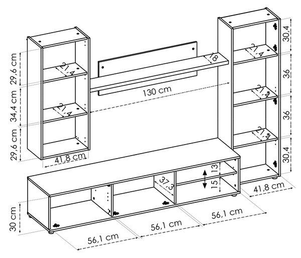 Parete attrezzata in legno 220cm rovere e bianca - Artex