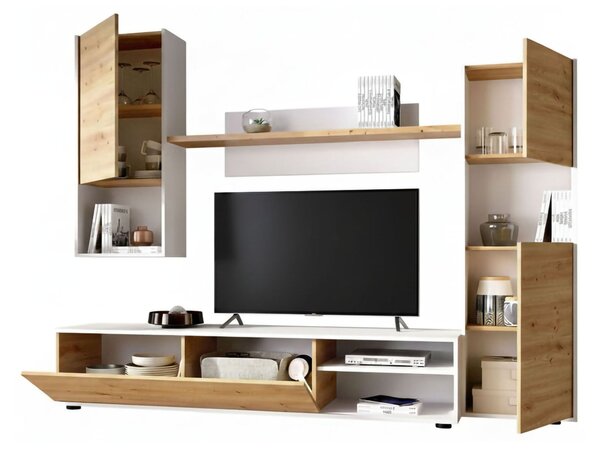 Parete attrezzata in legno 220cm rovere e bianca - Artex