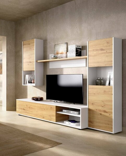 Parete attrezzata in legno 220cm rovere e bianca - Artex