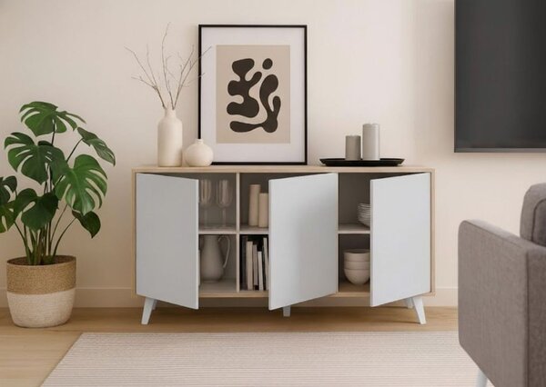 Credenza rovere e bianca moderna 153x39x72h cm 3 ante - Annina