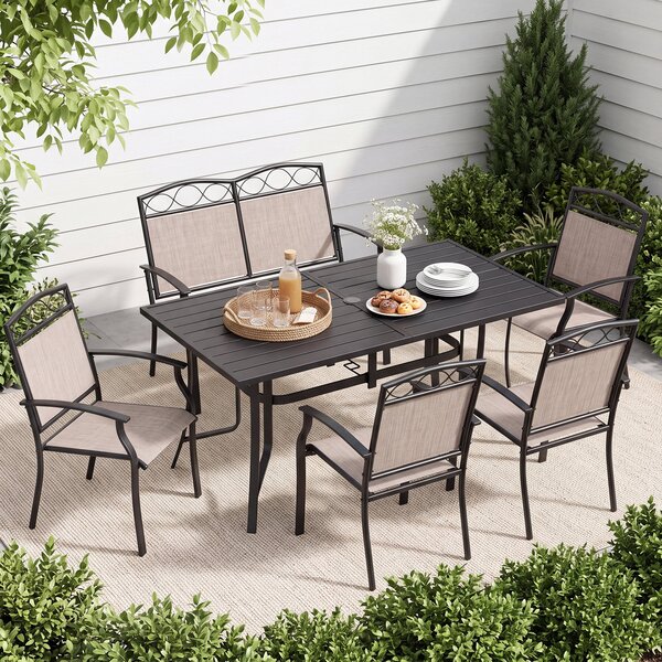 Costway Set da 2 sedie da giardino con schienale e braccioli poltrone ergonomiche, Sedie da terrazza in tessuto con ampia seduta