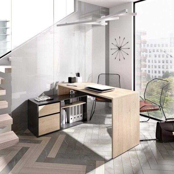 Scrivania angolare rovere e antracite 139x92cm con 1 cassetto - Andor