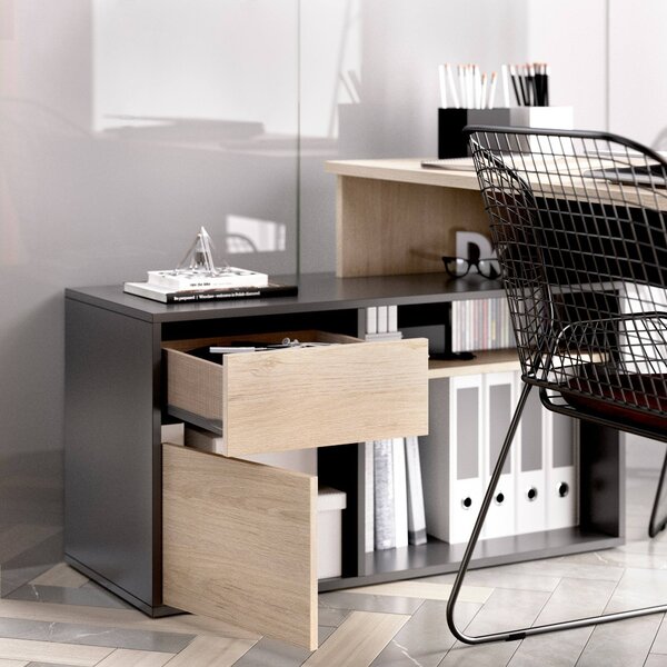 Scrivania angolare rovere e antracite 139x92cm con 1 cassetto - Andor