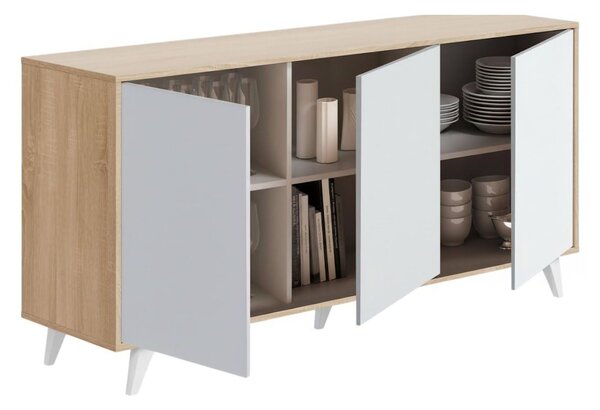 Credenza rovere e bianca moderna 153x39x72h cm 3 ante - Annina