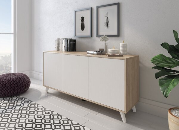 Credenza rovere e bianca moderna 153x39x72h cm 3 ante - Annina