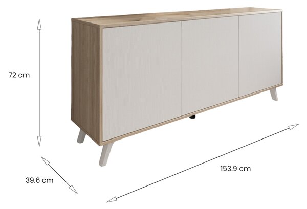 Credenza rovere e bianca moderna 153x39x72h cm 3 ante - Annina