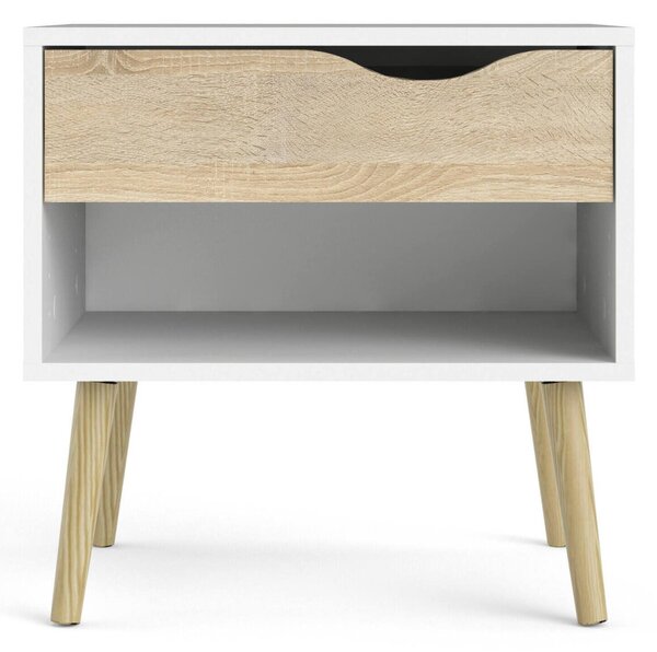 Comodino moderno bianco e quercia 50x39x49h cm - Lucina