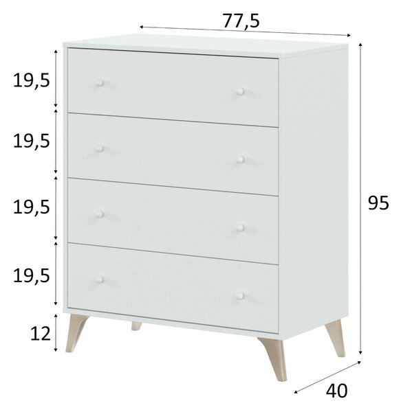 Cassettiera con maniglie bianca 78x95h cm - Aquilea
