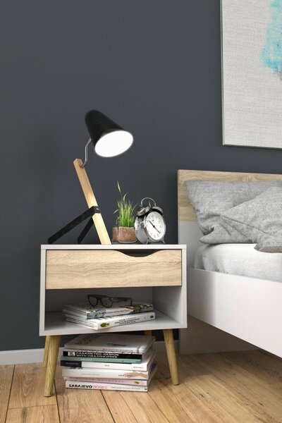 Comodino moderno bianco e quercia 50x39x49h cm - Lucina