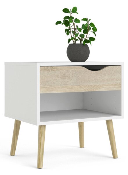Comodino moderno bianco e quercia 50x39x49h cm - Lucina