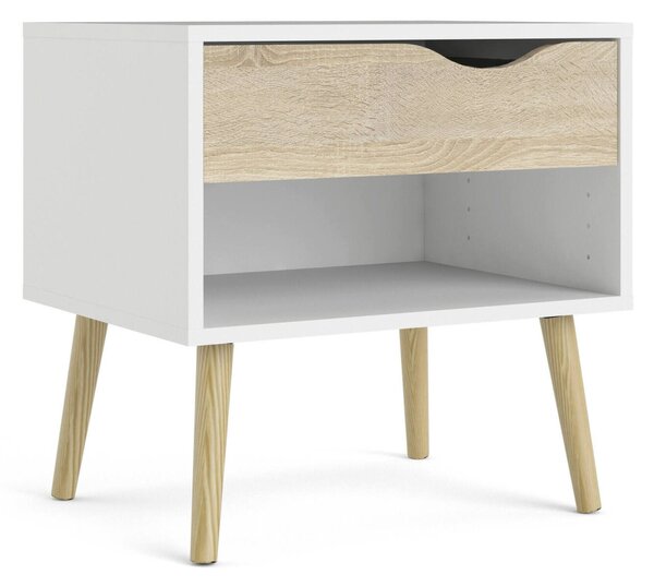 Comodino moderno bianco e quercia 50x39x49h cm - Lucina