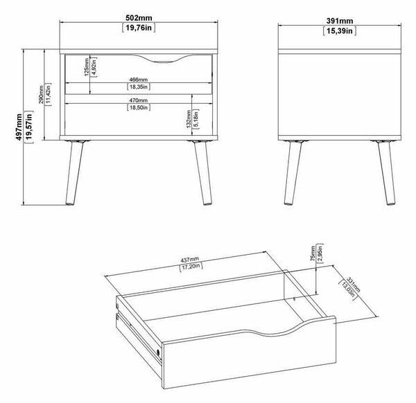 Comodino moderno bianco e quercia 50x39x49h cm - Lucina