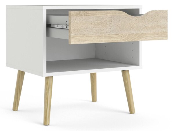 Comodino moderno bianco e quercia 50x39x49h cm - Lucina