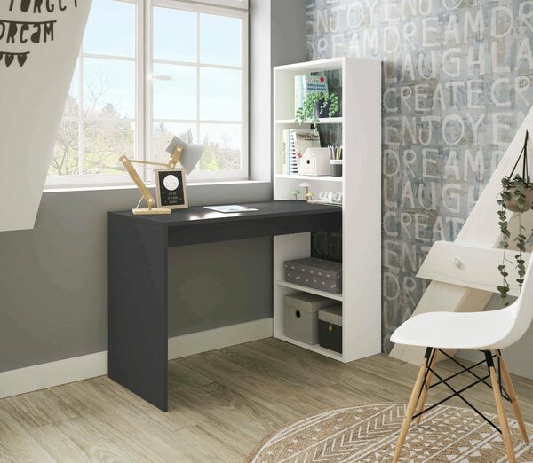 Scrivania lineare bianca e antracite 120x53cm con libreria - Ali
