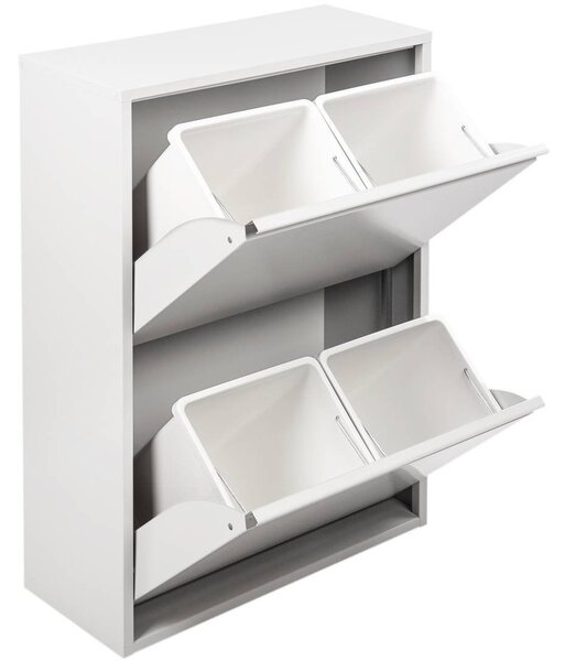 Pattumiera Bianco Capacità 72 (18 per Secchio) Fissaggio a Muro Opzionale 60x25x93h cm, 4 Cestini - Anukhatun