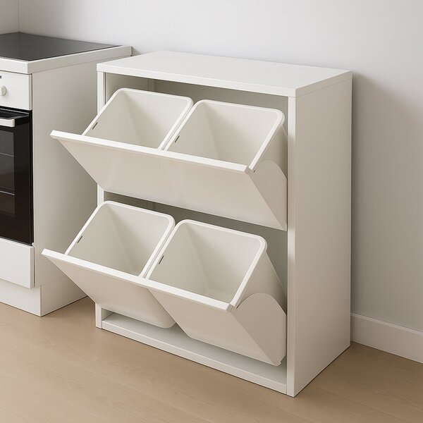 Pattumiera Bianco Capacità 72 (18 per Secchio) Fissaggio a Muro Opzionale 60x25x93h cm, 4 Cestini - Anukhatun