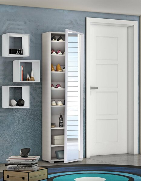 Scarpiera alta bianca 50x182h cm anta a specchio - Asiago
