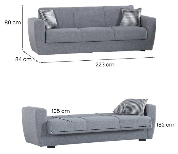 Divano letto matrimoniale grigio 223x80cm - Nox