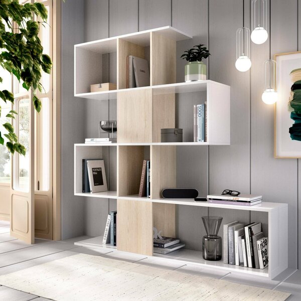 Libreria divisoria bianca lucida e rovere 145x145h cm - Ax
