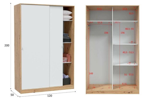 Guardaroba con ripiani regolabili bianco e rovere nodi 120x200h cm - Adrenalin