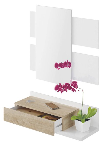 Mobile da ingresso sospeso con cassetto bianco lucido e noce 75x90h cm - Anro