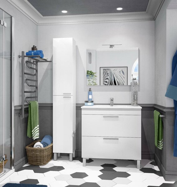 Mobile colonna bagno classico 2 ante 30x182h cm bianco lucido - Ark