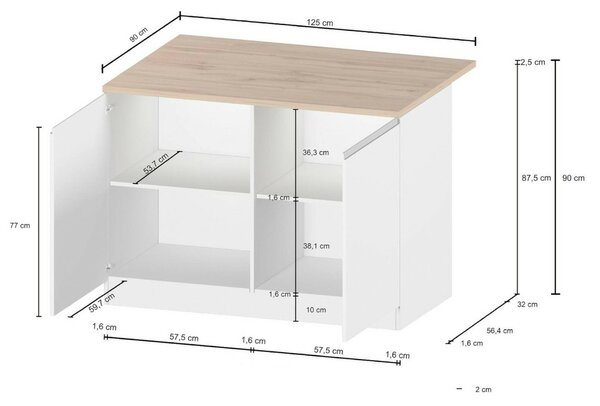 Isola cucina classica con piano snack 125x90x90h cm bianca lucida e ardesia - Analiza