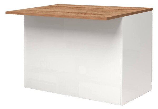 Isola cucina compatta per piccoli spazi 125x90x90h cm bianca lucida e rovere - Analiza