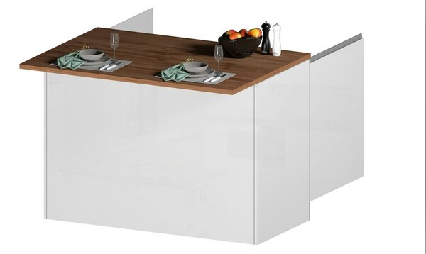 Isola cucina compatta per piccoli spazi 125x90x90h cm bianca lucida e rovere - Analiza