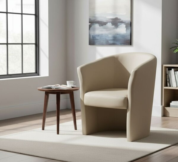 Poltrona moderna in ecopelle con braccioli beige - Ago