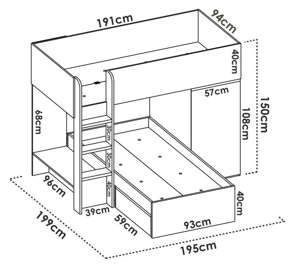 Composizione camera da letto Pax, 255x112h150 cm, Bianco e Rovere