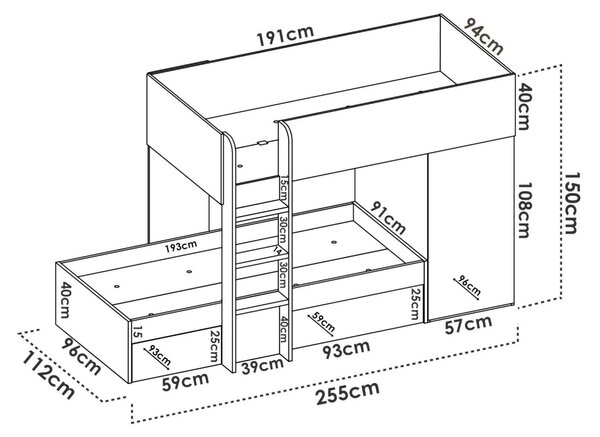 Composizione camera da letto Pax, 255x112h150 cm, Bianco e Rovere