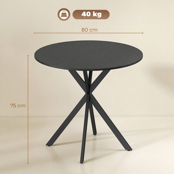 HOMCOM Tavolo da cucina rotondo, 80 cm, piano compatto, pannello truciolare, metallo, Nero | Aosom Italy