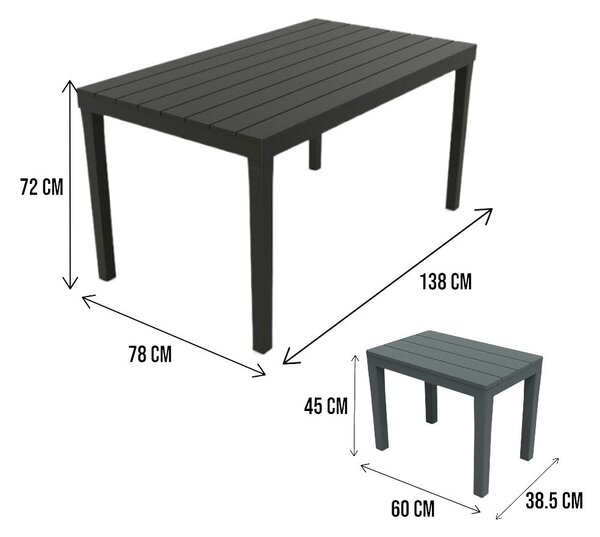 Salotto da esterno panchine e tavolo effetto doghe antracite - Asta