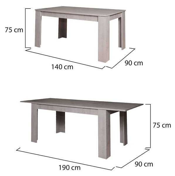 Tavolo allungabile 8-10 posti 160/220x88cm cemento - Artino