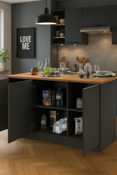Isola centrale cucina design 155x90x90h cm antracite e rovere - Tartaro
