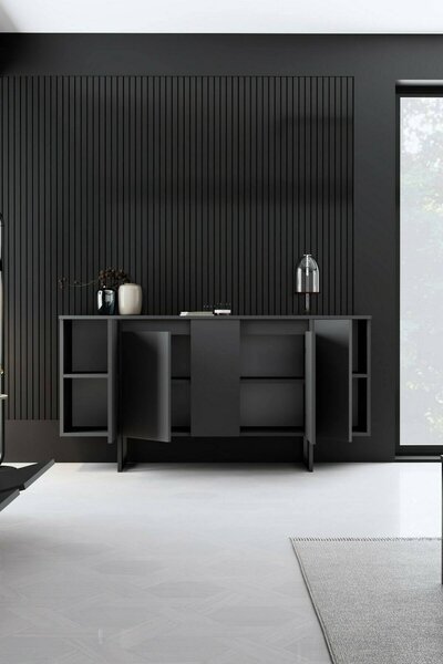 Credenza antracite e nera moderna 160x35x80h cm 4 ante - Arta