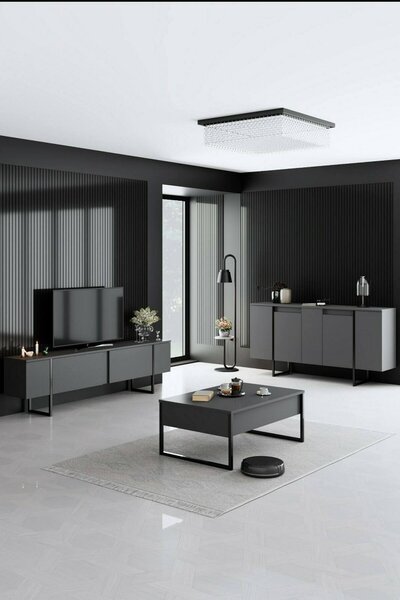 Credenza antracite e nera moderna 160x35x80h cm 4 ante - Arta
