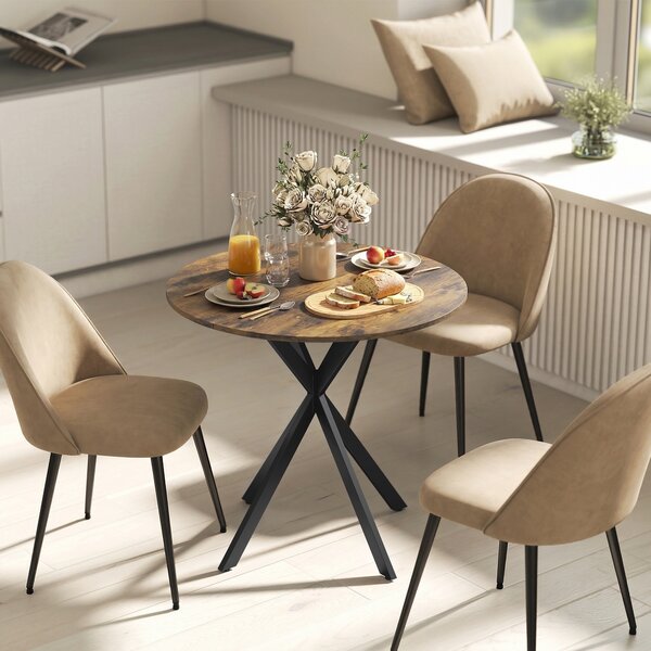 HOMCOM Tavolo da cucina rotondo, 80 cm, piano compatto, pannello truciolare, metallo, Marrone rustico | Aosom Italy