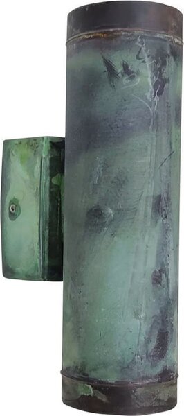 Lampada da parete per esterni in vero ottone Up Down alta 21 cm IP64 verde antico GU10 a 2 luci allungata da parete moderna