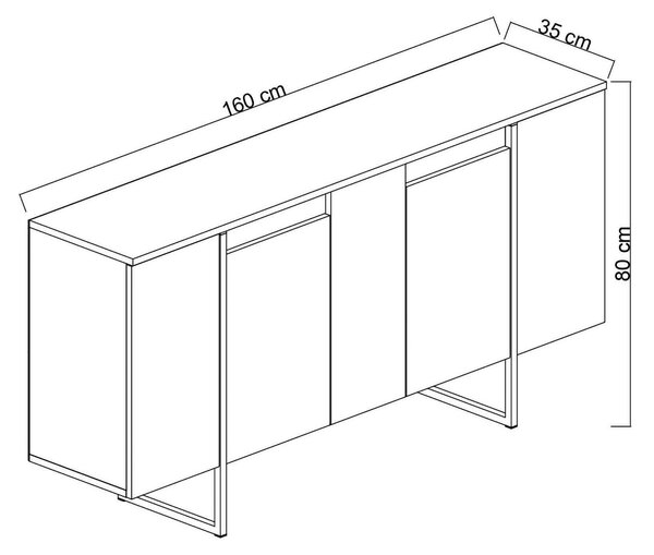 Credenza antracite e nera moderna 160x35x80h cm 4 ante - Arta