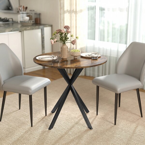 HOMCOM Tavolo da cucina rotondo, 80 cm, piano compatto, pannello truciolare, metallo, Marrone rustico | Aosom Italy