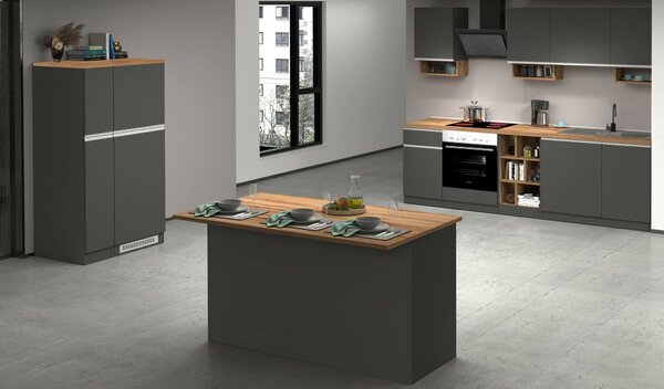 Isola centrale cucina design 155x90x90h cm antracite e rovere - Tartaro