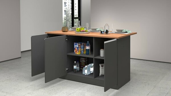 Isola centrale cucina design 155x90x90h cm antracite e rovere - Tartaro