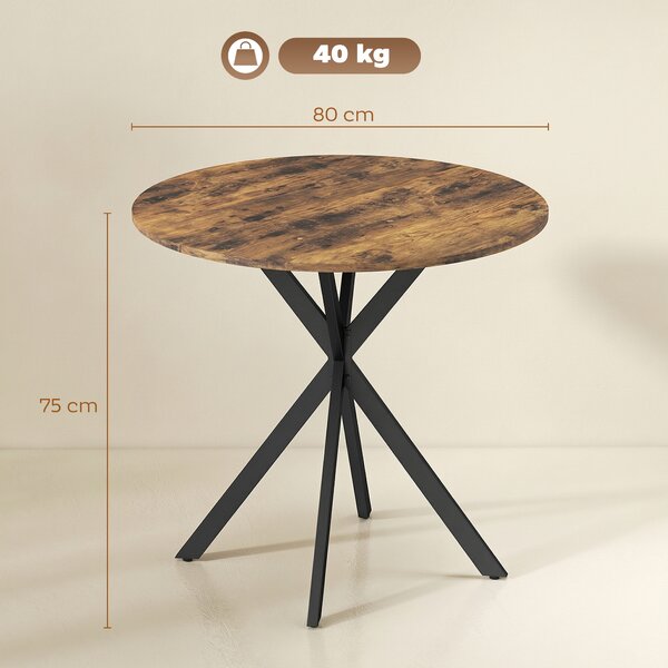 HOMCOM Tavolo da cucina rotondo, 80 cm, piano compatto, pannello truciolare, metallo, Marrone rustico | Aosom Italy