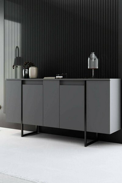 Credenza antracite e nera moderna 160x35x80h cm 4 ante - Arta
