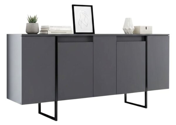 Credenza antracite e nera moderna 160x35x80h cm 4 ante - Arta